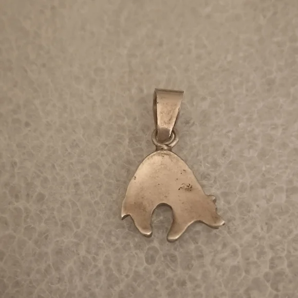 Navajo Sprit Bear Black Onyx & Fire Opal Inlay Sterling Silver Pendant Jewelry